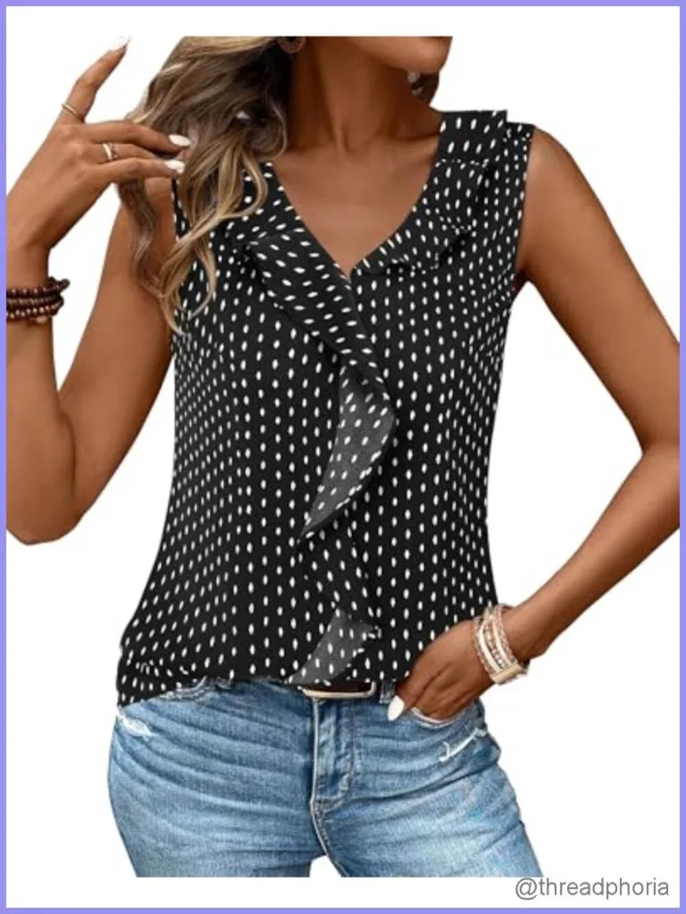 Sleeveless Ruffle V-Neck Tank Top Business Casual Blouse